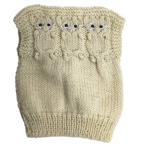 VTG 1950s Handmade Baby Sweater Cream Knit Owls Button Eyes Cotton 3-6M VBC